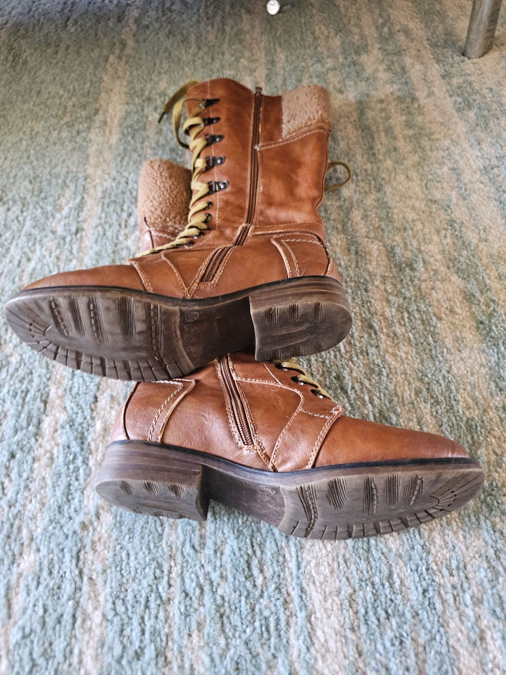 Women’s Brown Lace-Up Faux-Shearling Boots